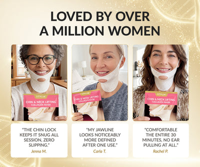 Stylia Chin & Neck Lifting Collagen Mask with PDRN & 24K Gold - Neck Firming and Tightening Mask, Hydrogel Neck Wrinkle Patches & Chin Lifting Mask for Women - Double Chin, Jowls & Jawline, 10 Pcs