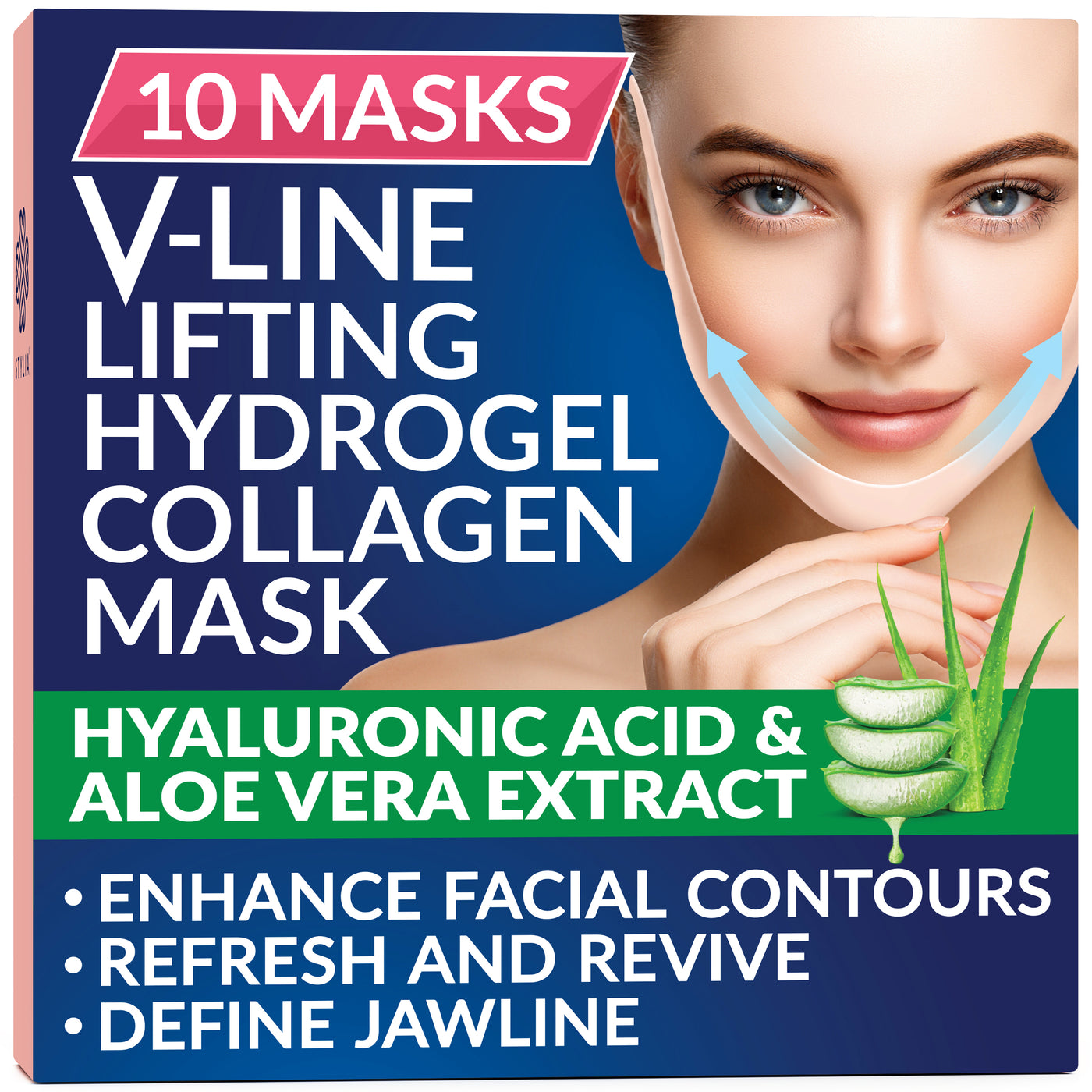 Stylia Double Chin Mask - V Line Chin Strap - Toning Hydrogel Collagen Face Mask with Hyaluronic Acid & Aloe Vera
