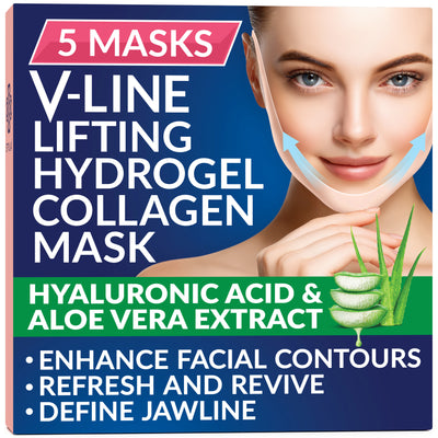Stylia Double Chin Mask - V Line Chin Strap - Toning Hydrogel Collagen Face Mask with Hyaluronic Acid & Aloe Vera