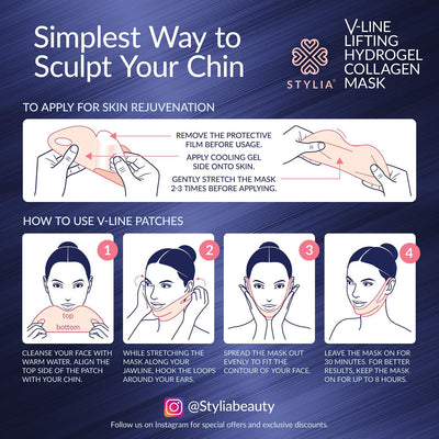 Stylia Double Chin Mask - V Line Chin Strap - Toning Hydrogel Collagen Face Mask with Hyaluronic Acid & Aloe Vera